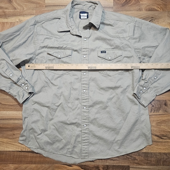 Wrangler Men's XXL Western Canvas Shirt Khaki Snap Button Long Sleeve Workwear - Picture 6 of 8